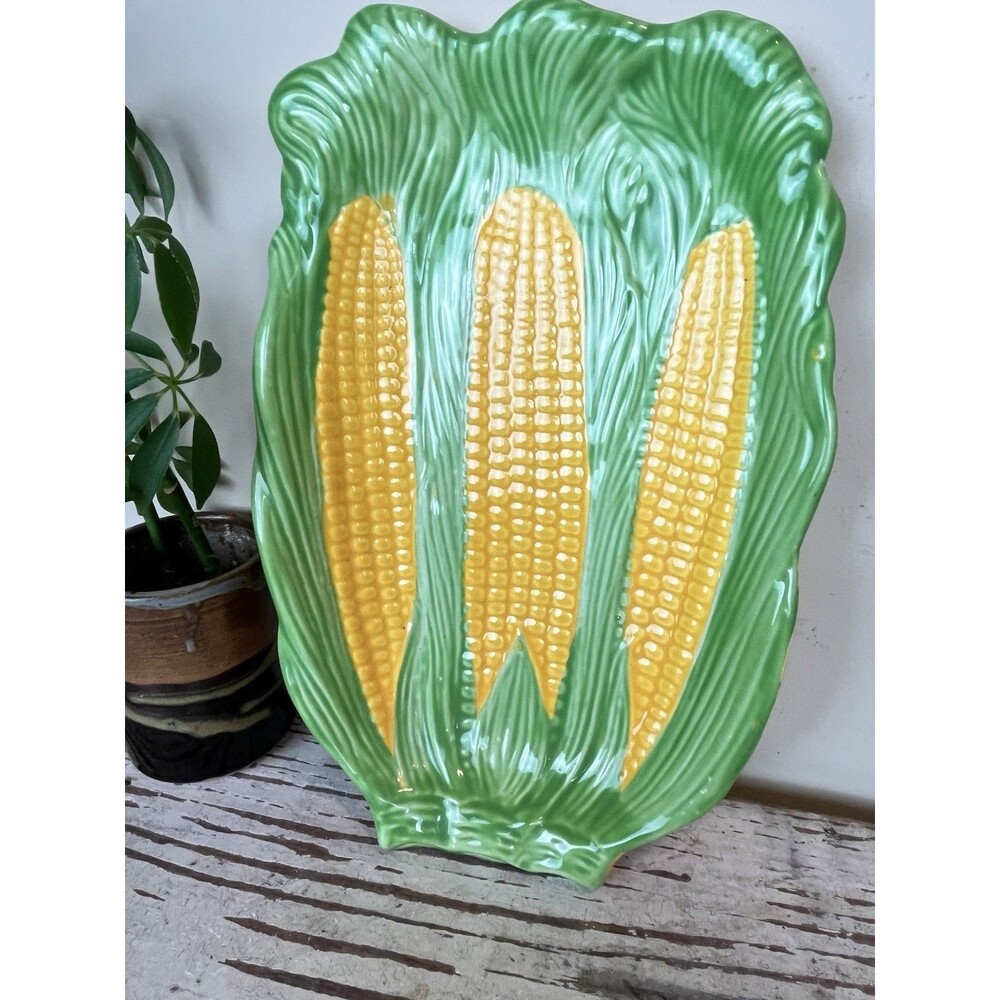 Vintage Corn On The Cob🌽Serving Platter Plate JAPAN 11.5”x7.5” Country Kitchen